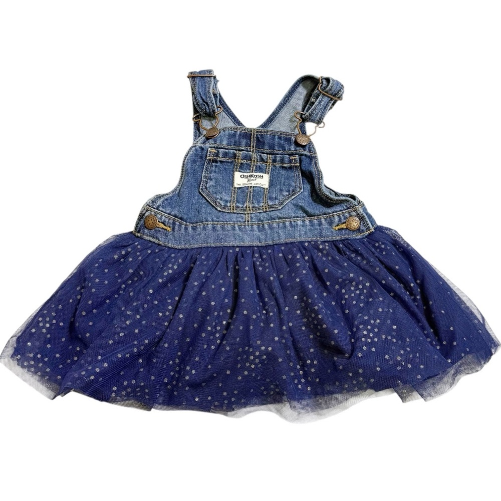 OshKosh B’gosh Denim Overall Dress‎ with Navy Tulle Skirt Toddler Size 18M